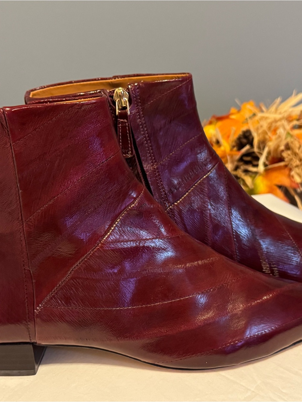 Tory Burch Burgundy/Wine Eel skin Point Toe “Lila” Ankle Boots - Size 9M